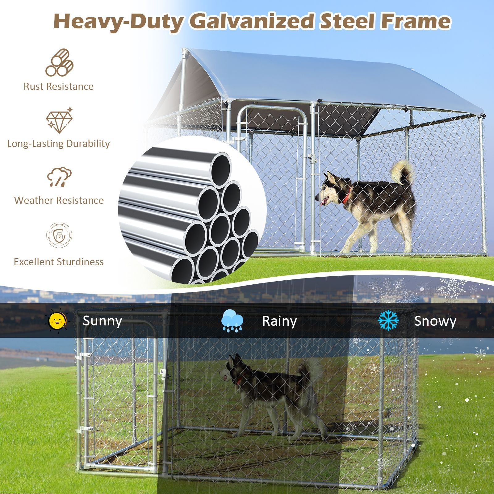 All-Weather Outdoor Pet Playpen with Roof and Access Door