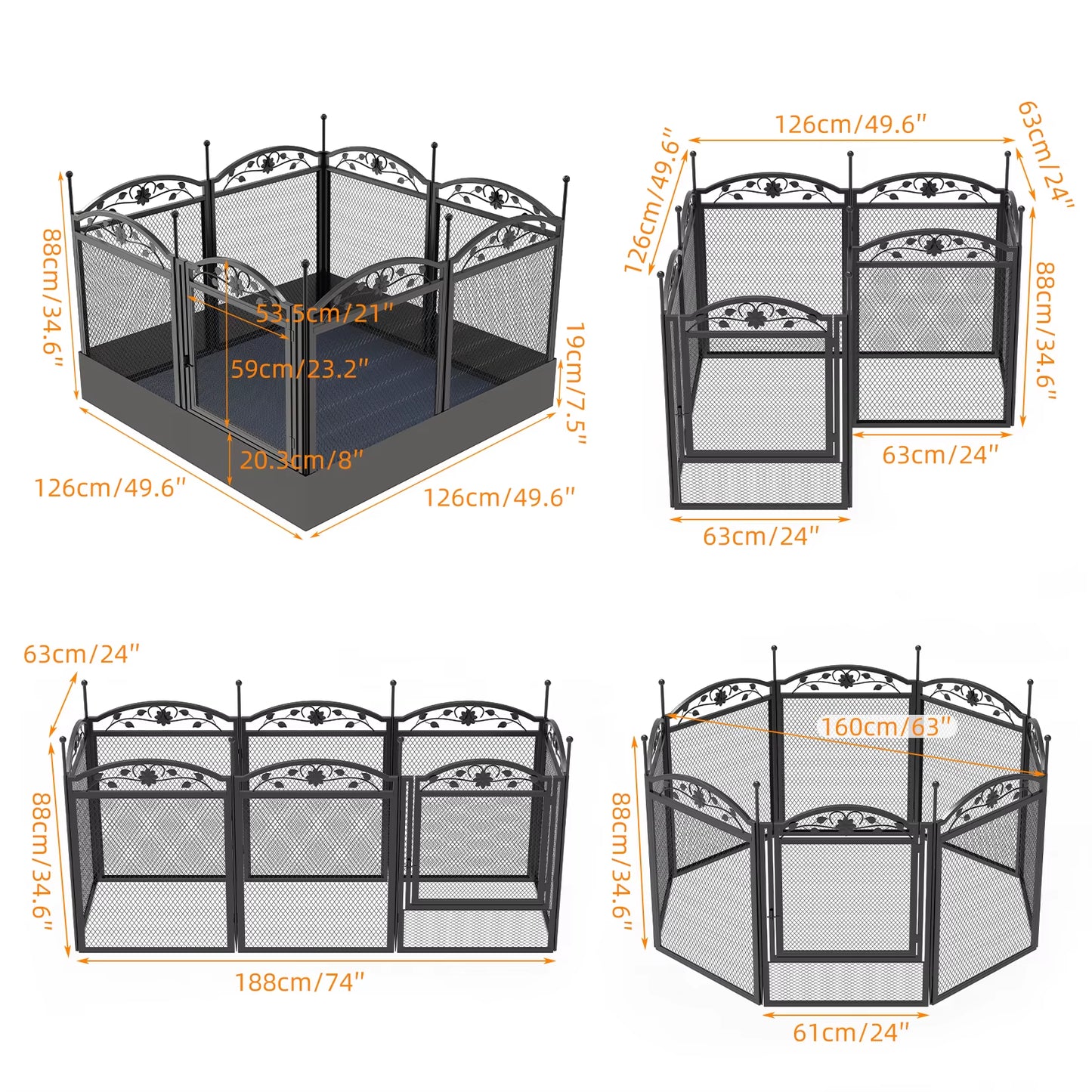 8 Panels DIY Heavy Duty Dog Playpen Pen Outdoor Indoor Dog Puppy Metal Fence with Waterproof Fertility Pad for Whelping,Training