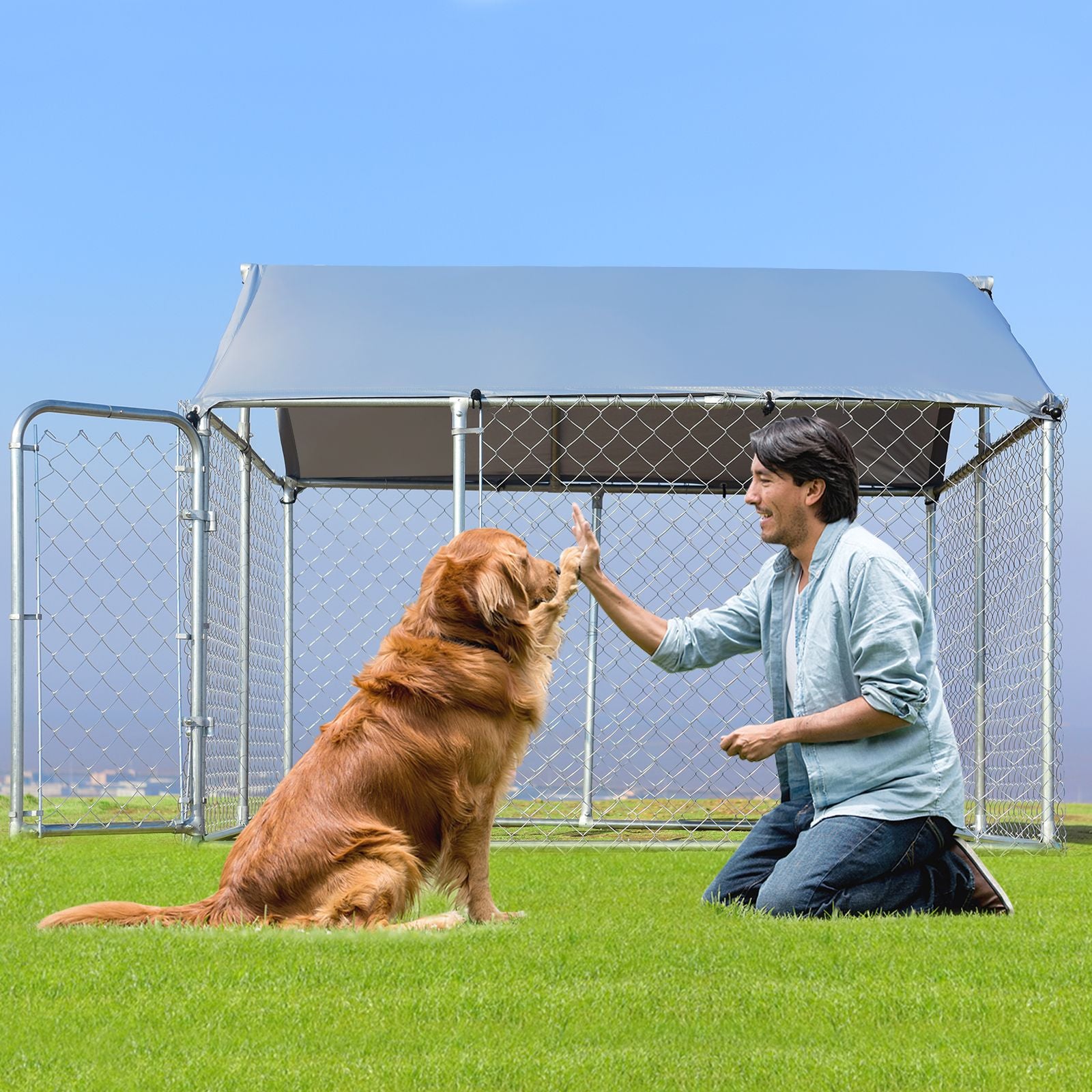 All-Weather Outdoor Pet Playpen with Roof and Access Door