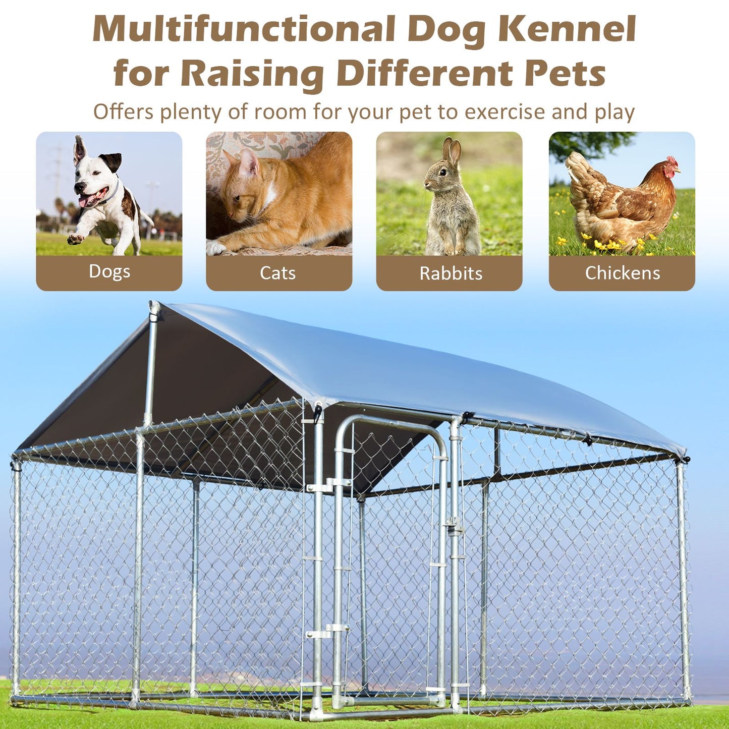 All-Weather Outdoor Pet Playpen with Roof and Access Door